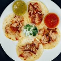 Pork Carnitas Taco Order · 4 Tacos at the meat of your choice, with red / green chilli sauce.