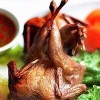 2 Fried Quail · Seasoned and crispy fried served with dippings sauce.