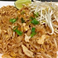 Pad Thai · Thiland's Famous stif-fry noodles with egg, bean sprouts, green onions, crushed peanuts and ...