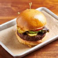 Impossible Burger · 6 oz. Vegan Patty Created & Produced by Impossible Foods with Lettuce, Tomato, Pickles, and ...