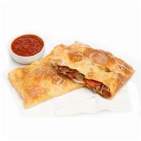Meat lovers Calzone · Pizza sauce, pepperoni, ham, sausage, bacon, and mozzarella cheese.