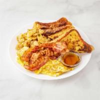 French Toast · Comes with 2 eggs and ham or bacon and home fries.