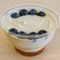 Vegan Cheesecake Dessert Bowl · lemon juice, maple syrup, cashews, and vanilla extract and almond milk.