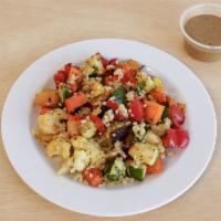 Pad Thai Bowl Salad · Roasted red pepper, roasted red pepper, fresh ginger, chili sauce, white quinoa, zucchini, c...