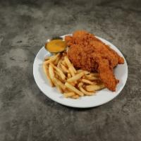 Chicken Tenders(3pcs) · Served with fries.
