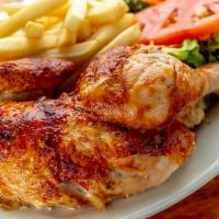 1/2 Chicken Combo · with white rice and beans or french fries and salad