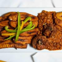 5 Loaves Entree with 2 Red Red · Fried ripe plantain served with black eyed pea sauce and your choice of beef, croaker fish c...