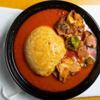 peanut butter soup and fufu · soup filled with delicious smell and aroma of peanut butter. It is served with goat meat, be...