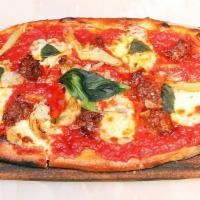 ‘Nduja ＆ Carciofi Pizza · Contains roasted peppers. Spicy, spreadable pork salami, artichokes, San Marzano tomato, and...