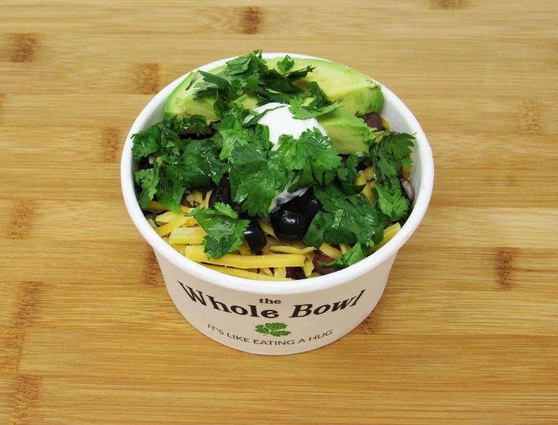 Bambino Bowl · A healthy mix of brown rice, black/red beans, fresh avocado, Tillamook cheddar, black olives, sour cream, salsa,  cilantro and our signature Tali sauce.
All bowls are gluten-free and can be made vegan