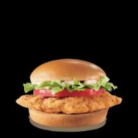 Crispy Chicken Sandwich · A crispy chicken fillet topped with crispy chopped lettuce, thick-cut tomato, and mayo on a ...