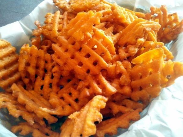 Basket of Waffle Fries · Waffle-shaped potatoes fries, crispy outside and tender inside.