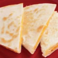 Quesadilla · Cheese and black olives, comes with sour cream and salsa. Add beef or chicken