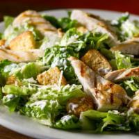 Chicken Caesar Salad · Chicken, romaine lettuce, parmesan and croutons.