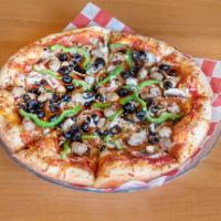Good Old Fashioned Combo Pizza · Pepperoni, italian sausage, green peppers, mushrooms and black olives.