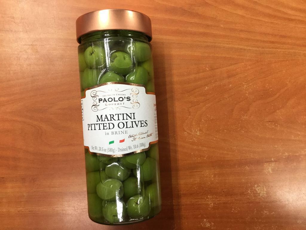 Paolo's martini pitted olives 20.5 oz · Product of Italy