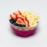 Dragon Berry Bowl · Organic pitaya, pineapple juice, strawberries, mangos and pineapples. Topped with granola, h...