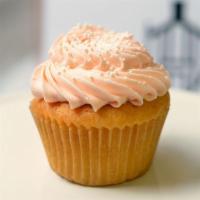 Strawberry-Champagne Cupcake · Pink champagne cake with fresh strawberry pieces, iced with vanilla bean and pink champagne ...
