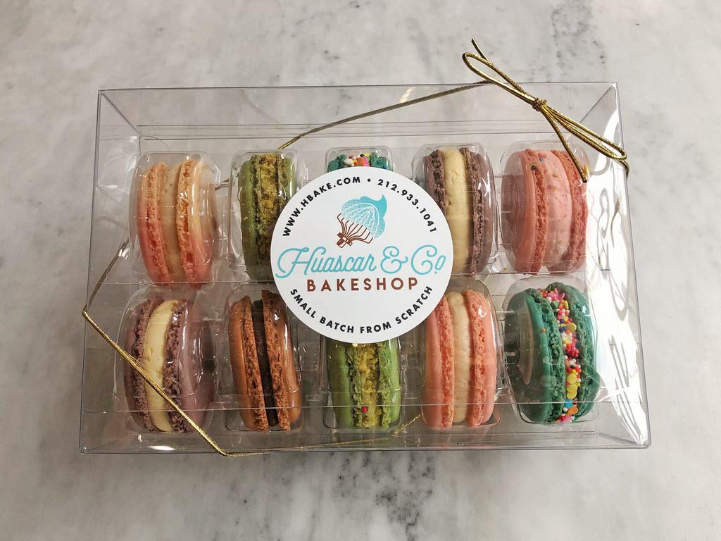 Ten French Macaron Box (G.F.) · Your selection of 10 exquisite French macarons in a gift box. Available flavors change often.
