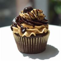 Mocha Cupcake (G.F.) · Gluten-free chocolate cake filled with coffee cream-chocolate fudge and iced with coffee but...