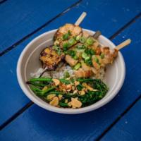 Bento Bowl  · choose three skewers of any kind comes with hapa rice and broccolini