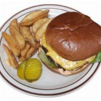 The Ultimate Super George Burger · 1/3 pound. Melted American cheese, fresh lettuce, and thousand Island dressing. Served on a ...