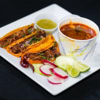 Birria Tacos Order  · Beef Steak 
3 Tacos + Consomé 