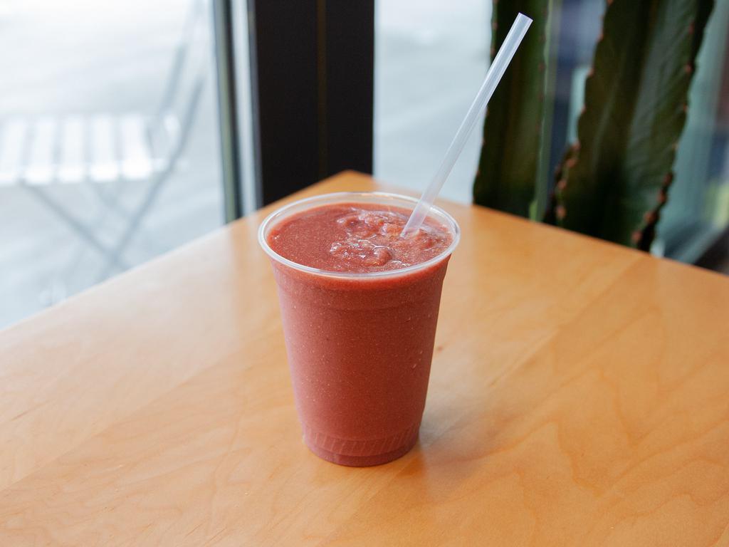Berried Alive Smoothie · Acai, strawberries, goji berries, dates, coconut water and ice.
