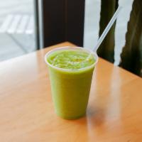 Queen Green · Avocado, kale, cucumber, celery, apple, ginger, coconut water, ice. Add banana for an additi...