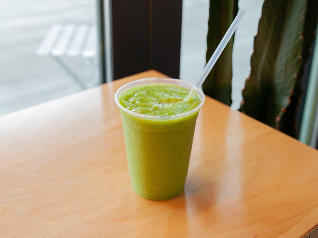 Queen Green · Avocado, kale, cucumber, celery, apple, ginger, coconut water, ice. Add banana for an additional charge.