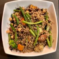 Vegan Bowl · organic quinoa, sautéed mix vegetables, black beans, chick peas, roasted sweet potato