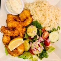 Fried Jumbo Shrimp · Served with tartar sauce and choice of 2 sides