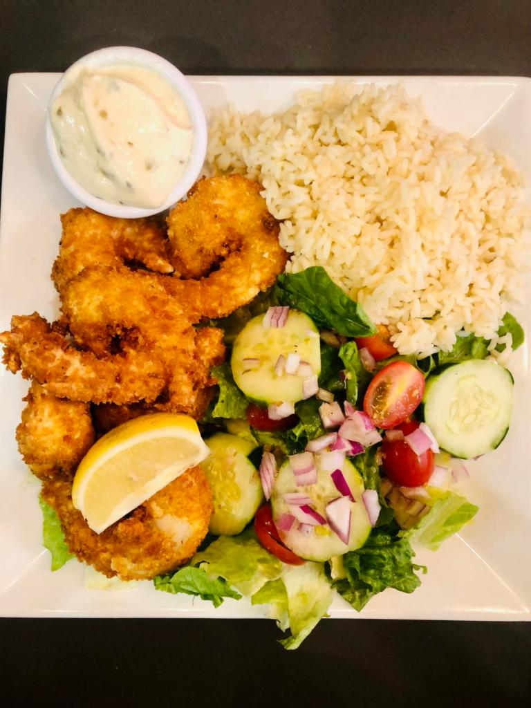 Fried Jumbo Shrimp · Served with tartar sauce and choice of 2 sides