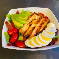 Cobb Salad · Romaine lettuce, hard-boiled egg, cherry tomato, avocado and turkey bacon with balsamic vina...