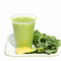 7. Mighty Emerald Smoothie · Kale, cucumber, pineapple, banana, coconut water.