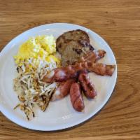 Dragon Breakfast Plate · hash brown, scramble egg, 2 sausage patty, bacon, vienna sausage