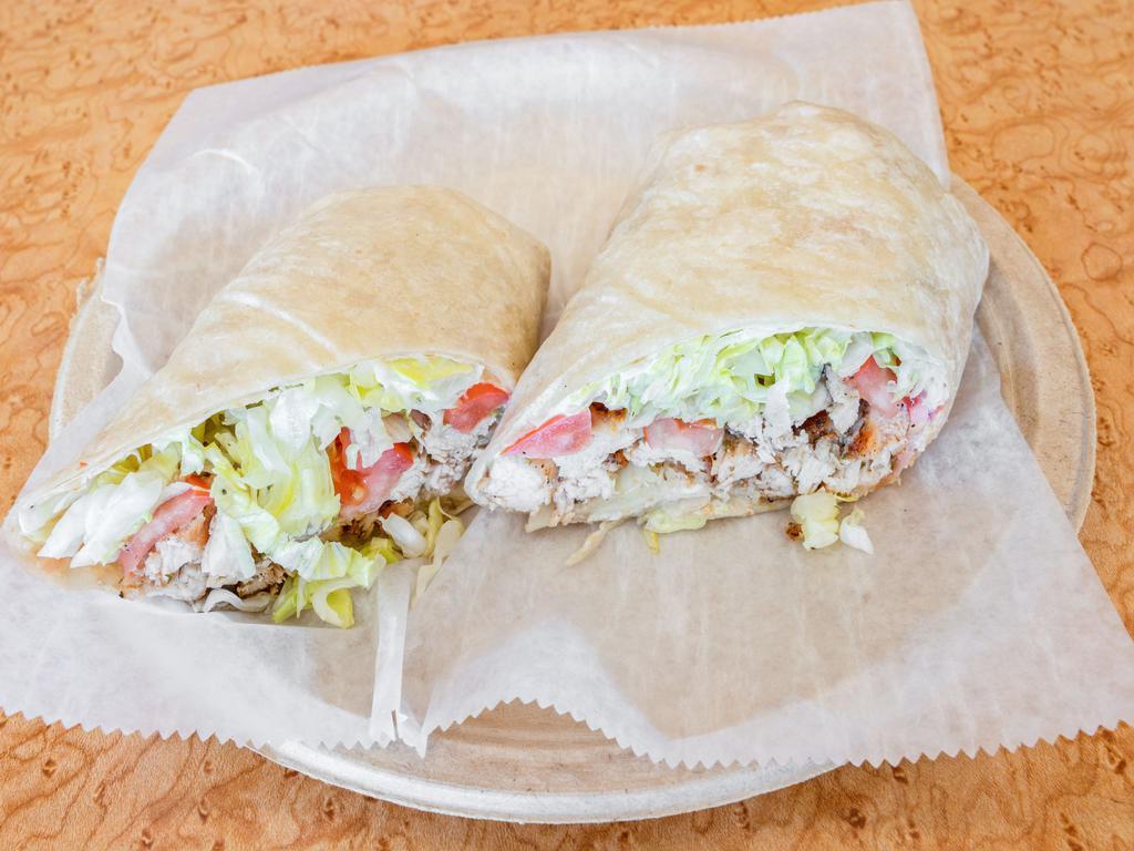 Grilled Chicken Wrap · Wrap. Chicken cutlet with lettuce, tomato, mayo, and provolone cheese.
