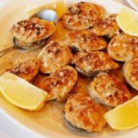 Baked Clams · Avellino's favorites. Littleneck clams stuffed with seasoned bread crumbs in a white wine br...