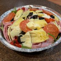 Cold Antipasto · Mixed greens, fresh mozzarella, black olives, roasted red peppers, ham, provolone and Italia...