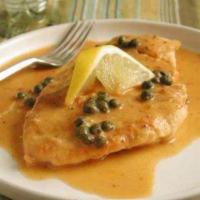 Chicken Piccata · Chicken with capers in a white wine sauce, with a hint of lemon.