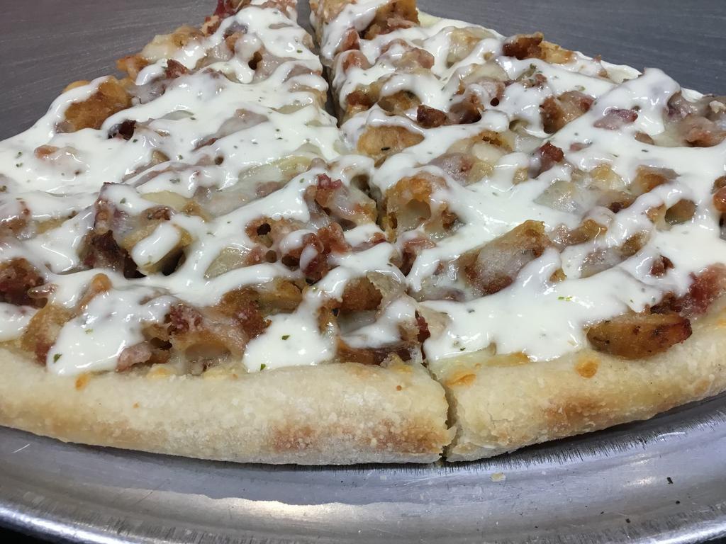 Chicken Bacon Ranch Pizza · Avellino's favorites. Breaded chicken cutlet and crispy bacon tossed with ranch. Topped with mozzarella.