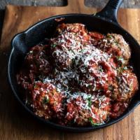 Beef Meatballs · Three traditional roasted meatballs in Pomodoro sauce.