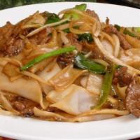 46. Beef Chow Fun · Rice noodles.