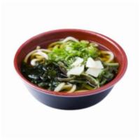 Sansai · Udon or soba noodles with broth and wild Japanese mountain vegetables. Topped with scallions.