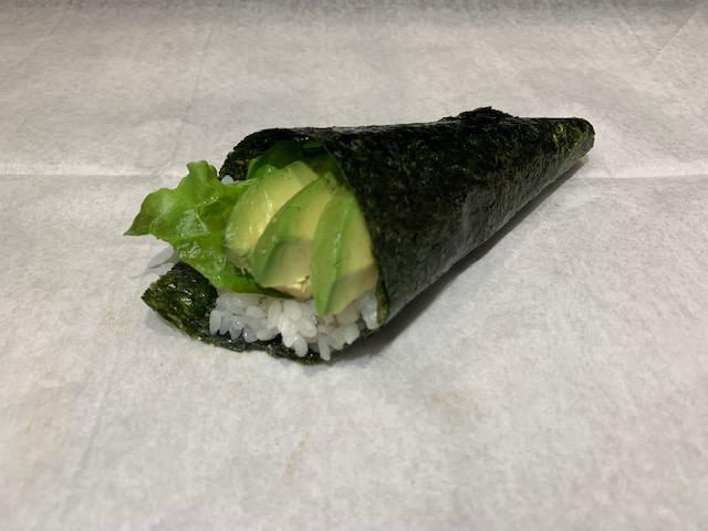 Avocado Hand Roll · Temaki. Stuffed cone-shaped seaweed.