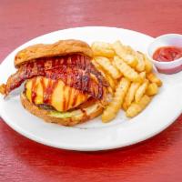 Phat Texas Burger Combo · Quarter pound patty, pork, or turkey bacon, pickles, lettuce, onions, tomato, American chees...