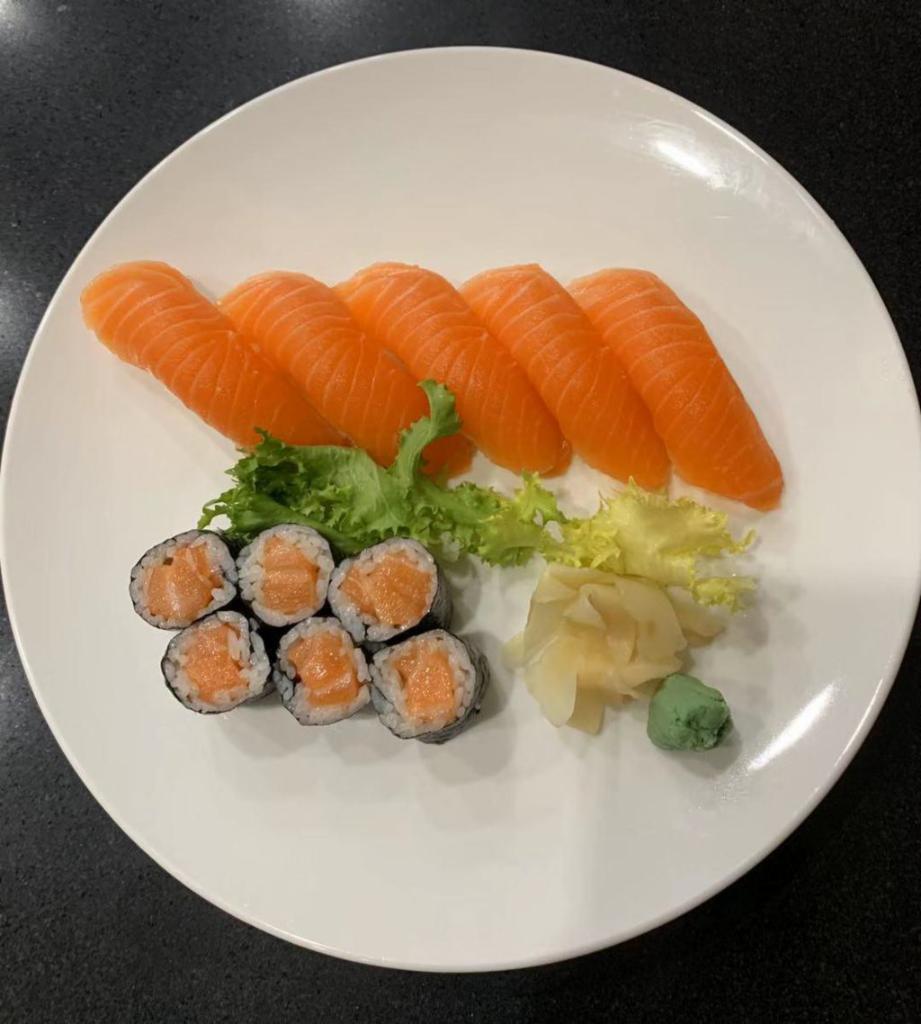 Salmon Boy Entree · 6 pieces of salmon sushi and 1 salmon roll.
