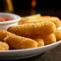 Mozzarella Sticks · Mozzarella cheese that has been coated and fried.