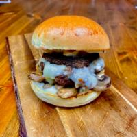 Fun Guy Burger · Single smash burger 4 oz, crimini mushrooms, caramelized onions, Swiss cheese, truffle aioli...