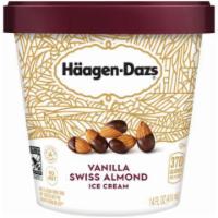 Haagen-Dazs Vanilla Swiss Almond Pint · Dry-roasted almonds lightly enrobed in sweet, dark chocolate and folded into rich vanilla ic...